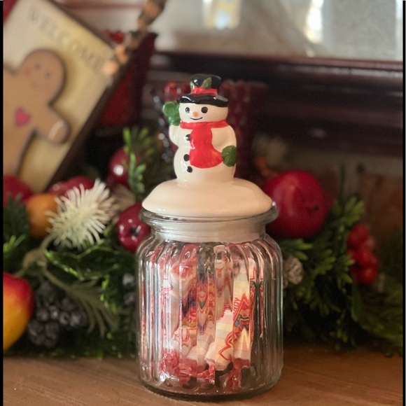 Vintage Christmas Snowman Candy Jar - Picture 2 of 5